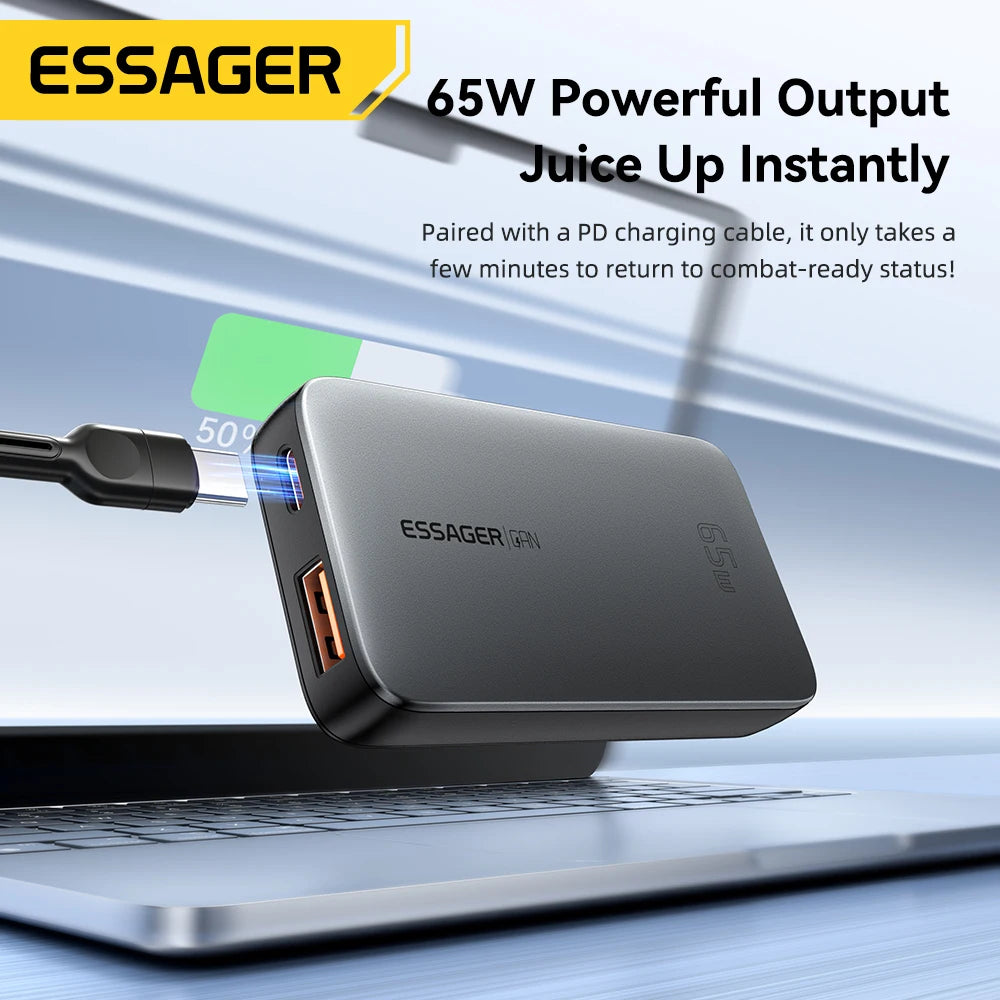 Essager 65W GaN Charger USB Type C Quick Charge 3.0 Fast Charger for iPhone 16 15 Xiaomi Samsung ipad Macbook Tablet PD Charger
