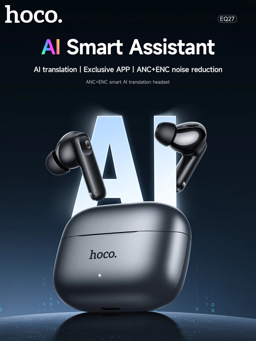 HOCO Smart AI Translation Wireless ANC ENC Noise Cancelling Earphones Bluetooth 5.4 Music Sports HiFi Stereo Earbuds with 4 Mics
