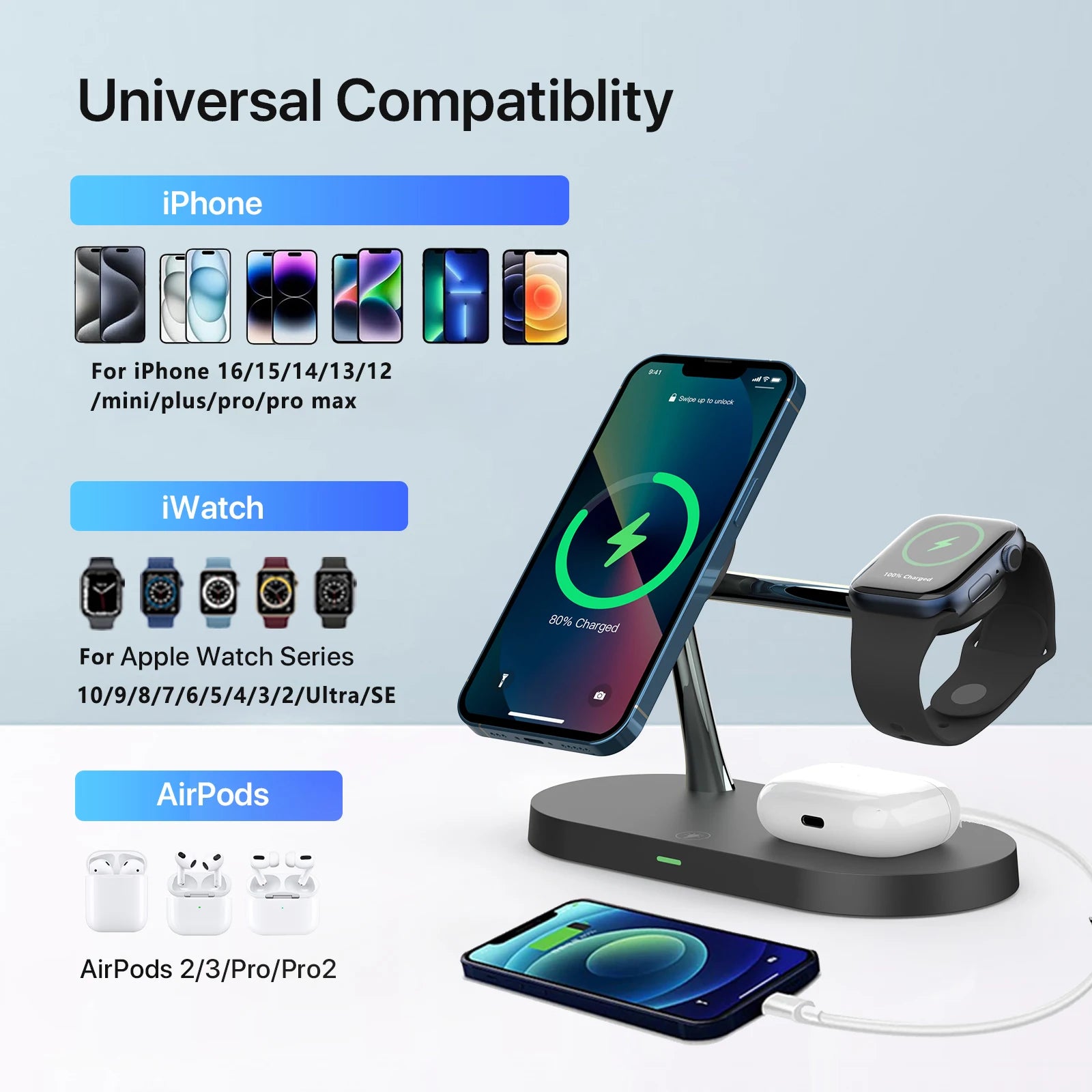 3-in-1 Wireless Charger – Fast Charging for Apple Devices