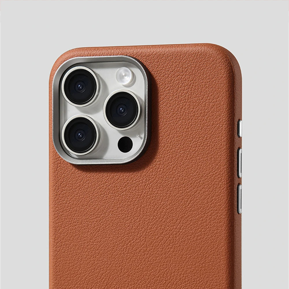 Luxury Business Metal Camera PU Leather Magnetic Case for iPhone 15–17 Series – MagSafe Wireless Protective Cover