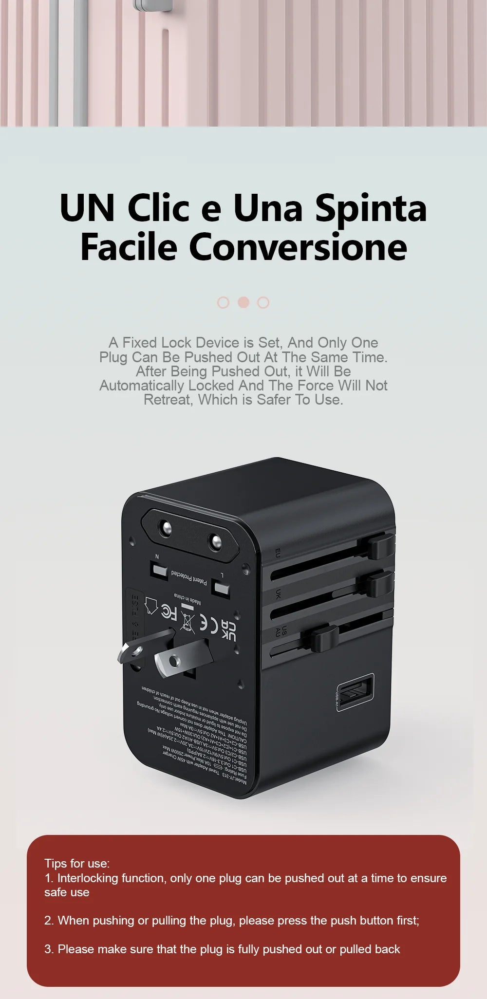 Global Universal Conversion Travel Plug 2 Type-C Sockets EU US AC Power Travel Adapter PD 65w 45w 25w Travel Plug Fast Charging