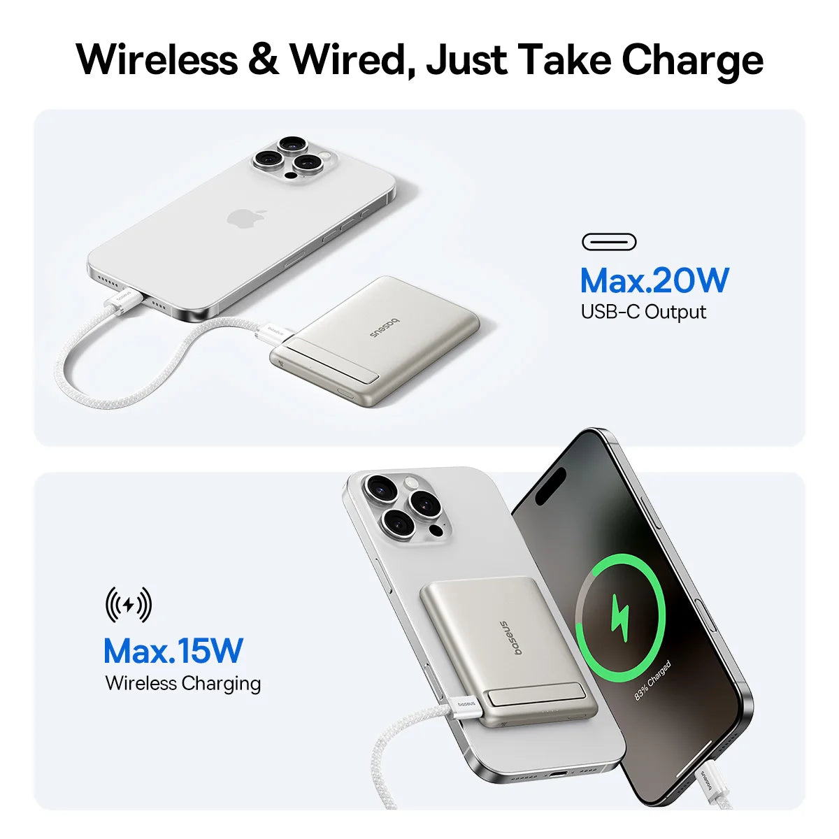 Baseus 5000mAh Magnetic Power Bank – Wireless & PD Fast Charging with Kickstand