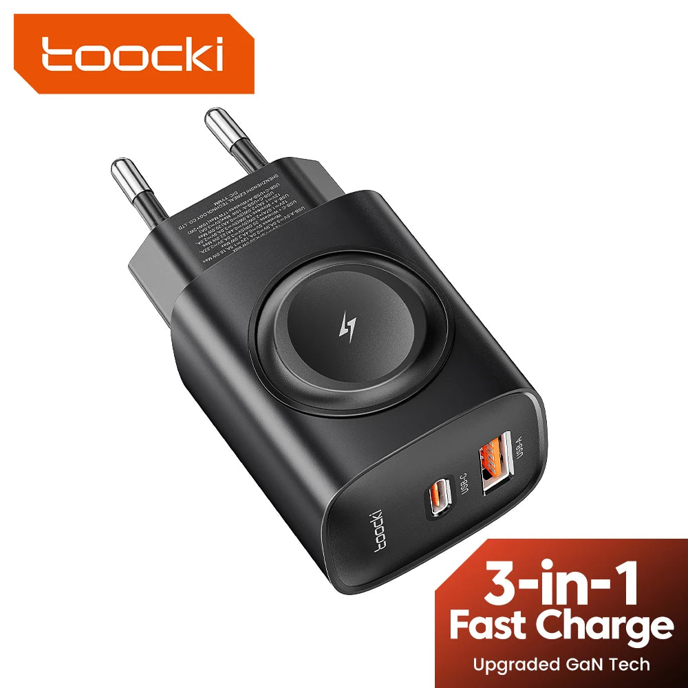 Toocki 3-in-1 GaN Charger – Fast USB-C & Wireless Charging for Phones & Watch