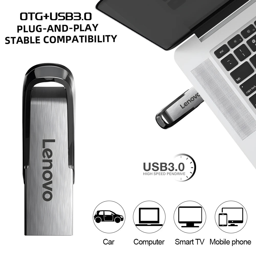 Lenovo 2TB/1TB/512GB USB 3.0 Flash Drive – Waterproof Metal Storage