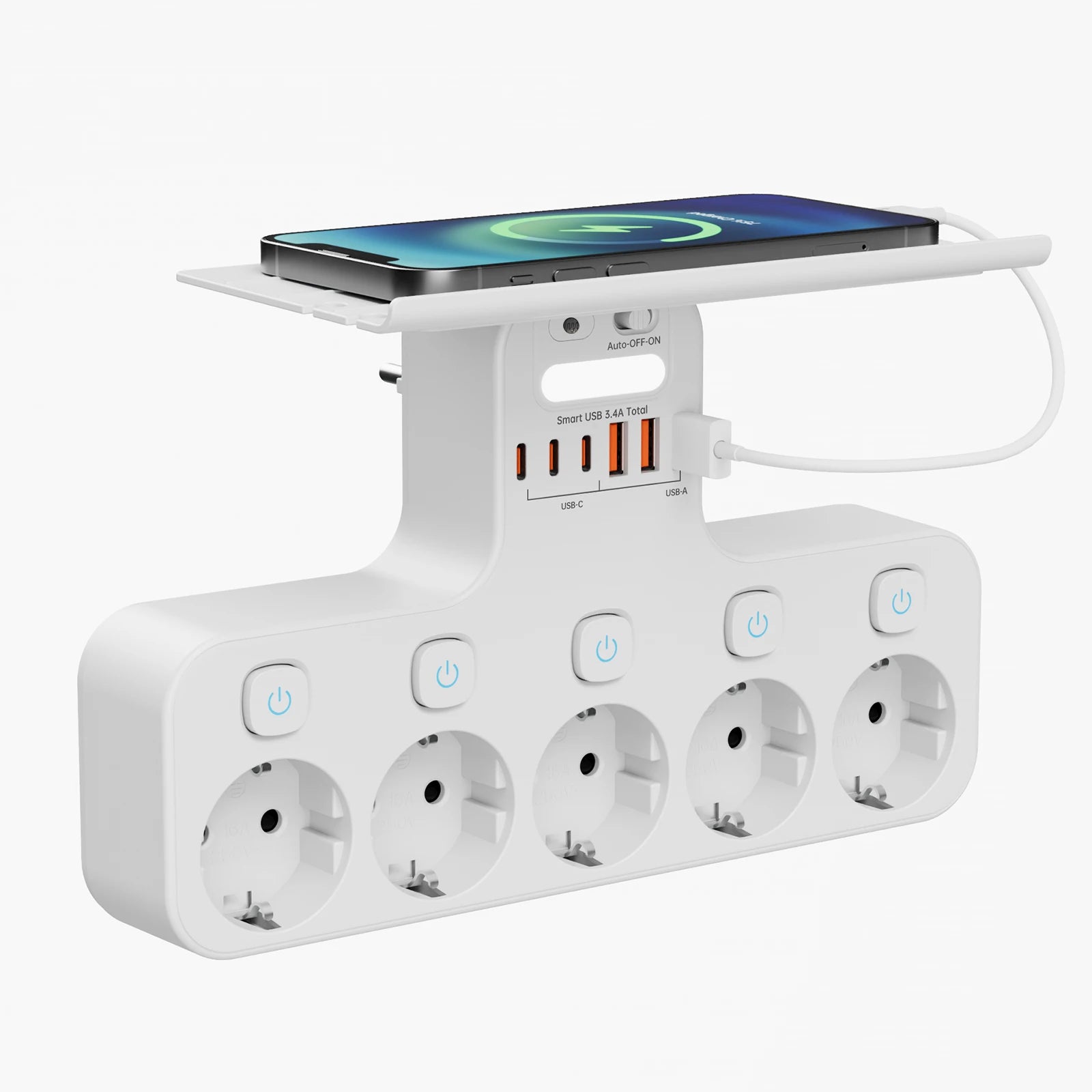 4000W Smart Wall Power Strip – USB-C Fast Charging Hub with Motion Sensor Night Light & Independent Switches