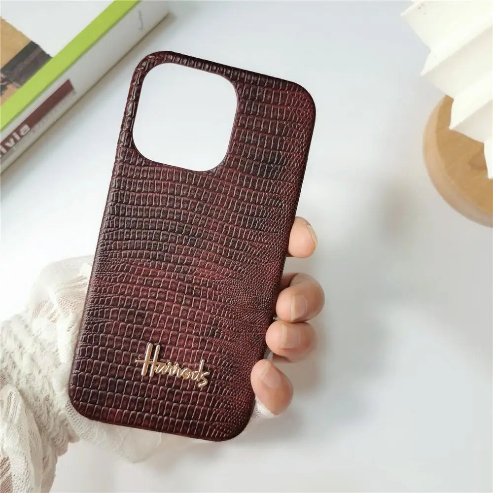 Luxury Business Lizard Skin Pattern Couple Hard Case For Iphone 17 16 14 15 11 12 13 Pro Max PU Leather Cover Fundas