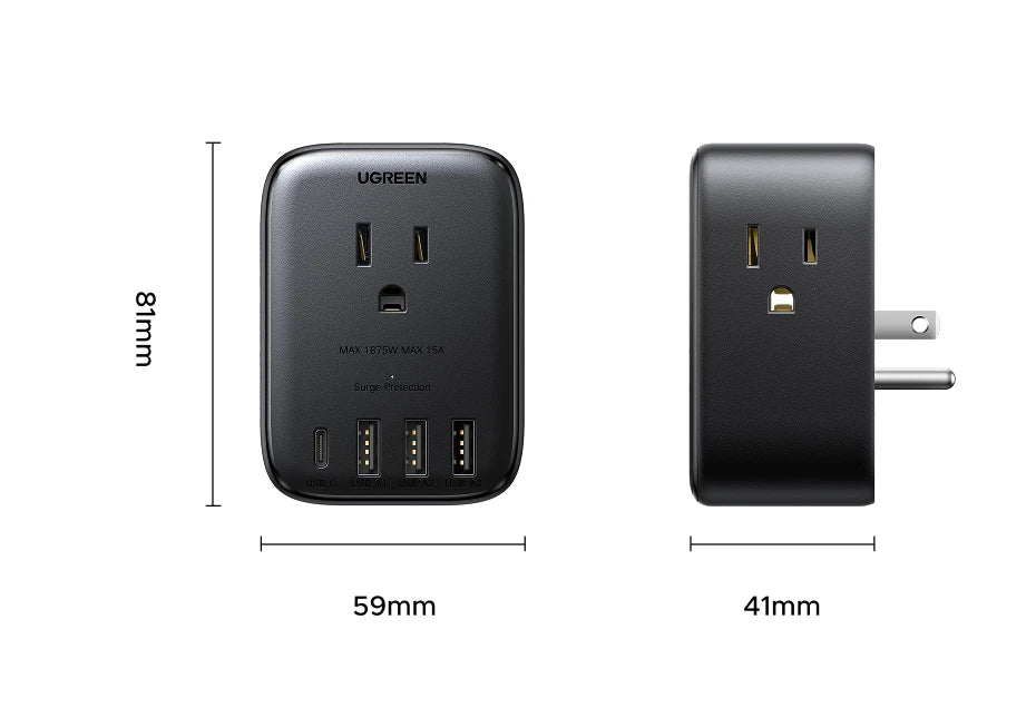 UGREEN 20W Power Strip – 4 AC Outlets, 3 USB-A & 1 USB-C for Home & Travel