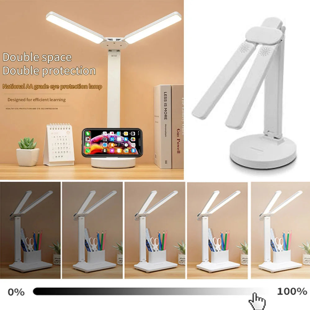 LED Desk Lamp – USB Dimmable Foldable Table Lamp with Clock, Calendar, Temperature Display & Night Light