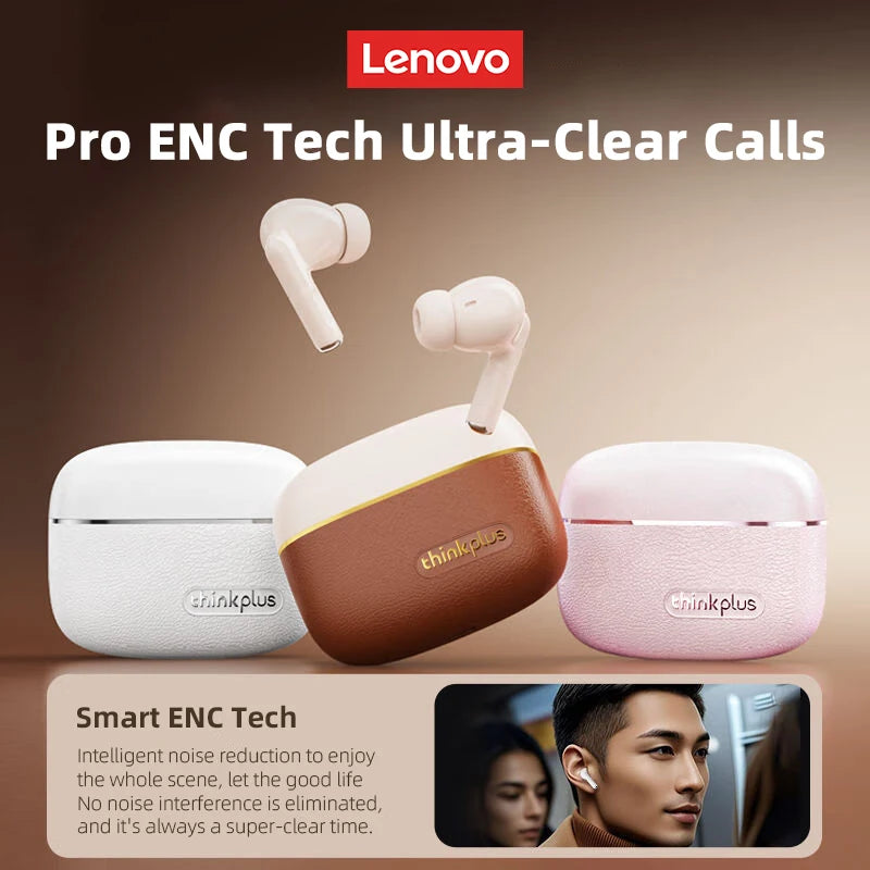 Lenovo LP27 Pro Bluetooth Earphones HIFI Stereo Sound Call Noise Reduction Wireless Headset Long Endurance Earbud Leather Design