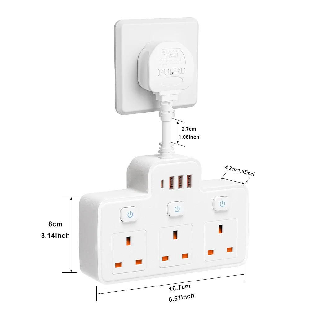 UK Power Strip with AC Outlets, USB-C & Network Filter