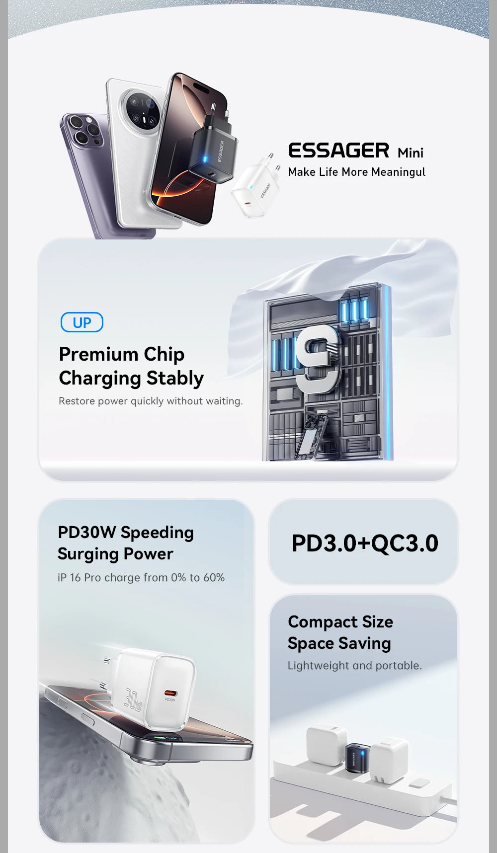 Essager 30W Type-C Charger PD 3.0 USB C Charger For iPhone 16 15 14 Pro Samsung Huawei  Xiaomi Tablet iPad Air Pro Phone Charger