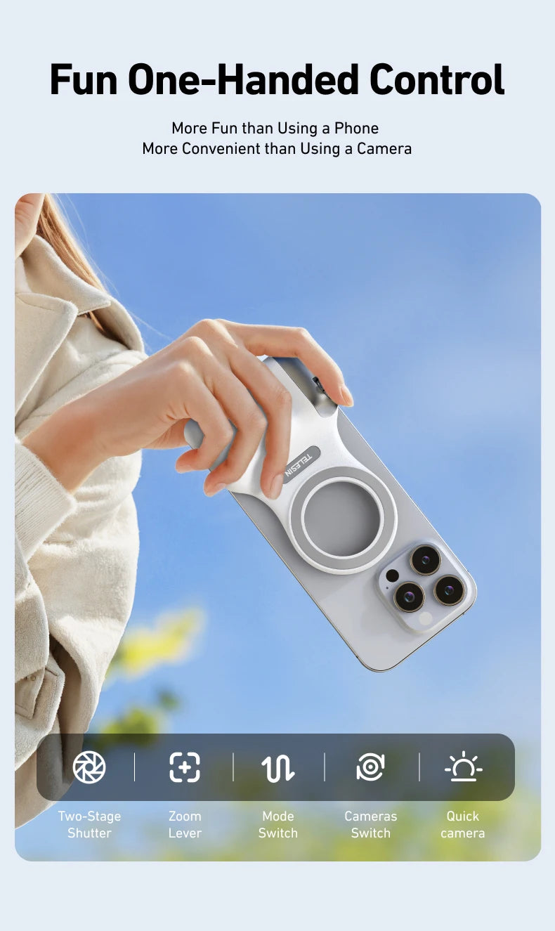 TELESIN Magnetic Camera Hand Grip – Phone Holder with Remote