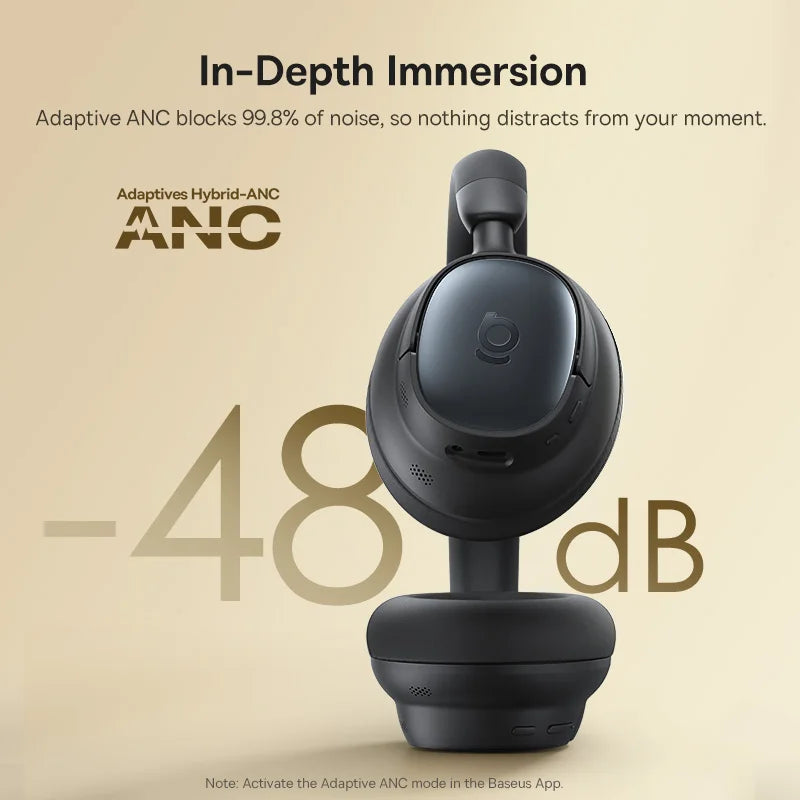 Baseus Bowie MH1 ANC Wireless Headphone 48dB Adaptive Hybrid Noise Cancelling Headsets 80H Playtime Hi-Res Audio LDAC Headphone