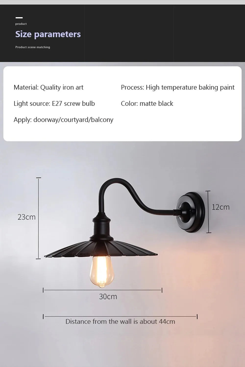 Retro LED Outdoor Wall Lamp – Waterproof, E27 Bulb Compatible