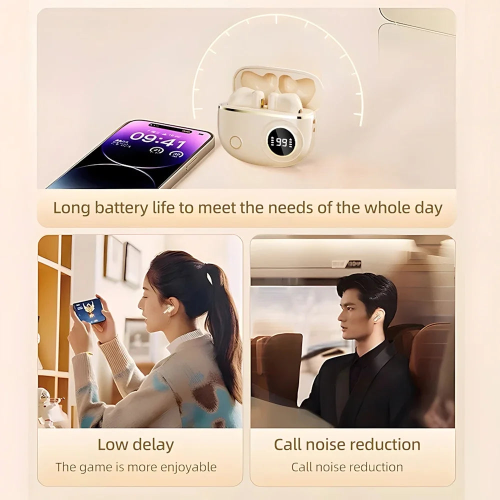 TWS Wireless Bluetooth Earbuds – LED Display, Noise Reduction & IPX Waterproof Sports Headphones