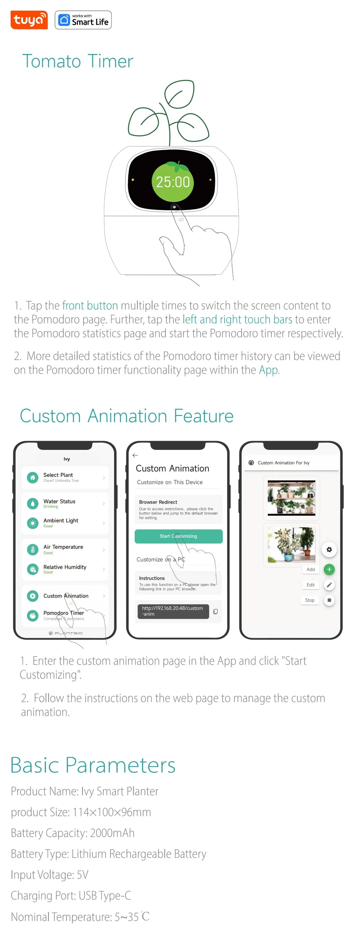 Ivy Tuya Smart Planter – AI Plant Care with Sensors