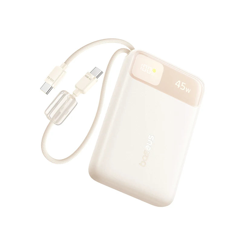Baseus 45W Power Bank 10000mAh 20000mAh Built-In Dual USB-C Cable Fast Charging for iPhone 17 16 Pro Max Samsung S25 Xiaomi Poco