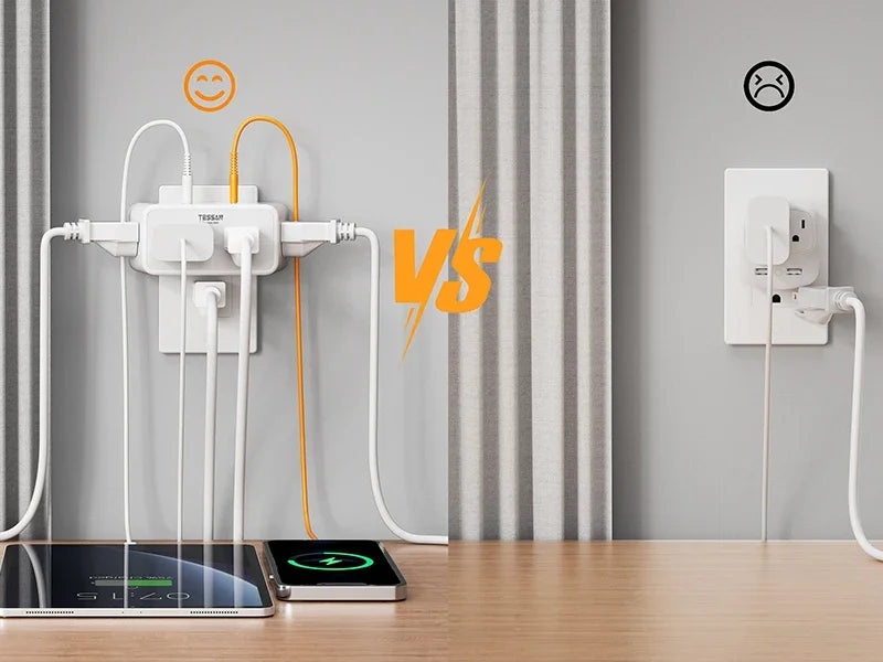TESSAN Multi-Socket Wall Expander – 4 AC Outlets & 3 USB Ports  & 1 USB - C