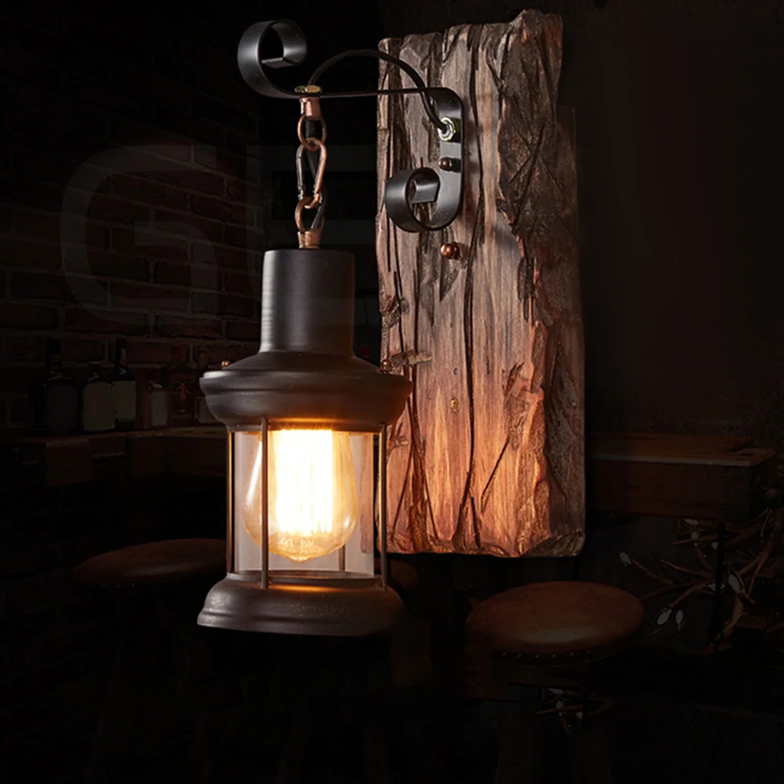 Rustic Wall Lamp – Industrial Wood & Metal Wall Sconce