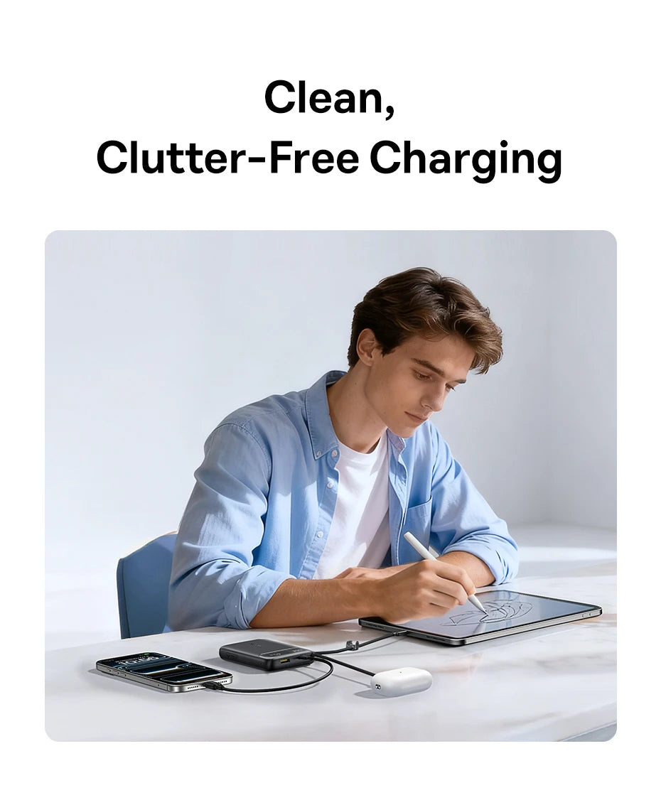 Baseus 45W Power Bank 10000mAh 20000mAh Built-In Dual USB-C Cable Fast Charging for iPhone 17 16 Pro Max Samsung S25 Xiaomi Poco