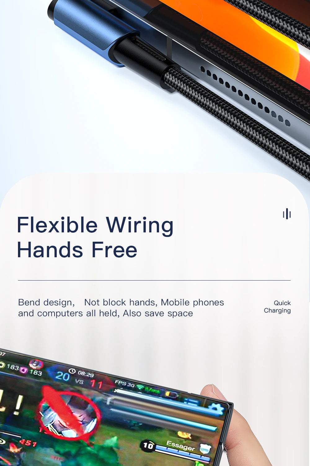 Essager 100W USB-C Cable – 90° Fast Charging & Data Wire