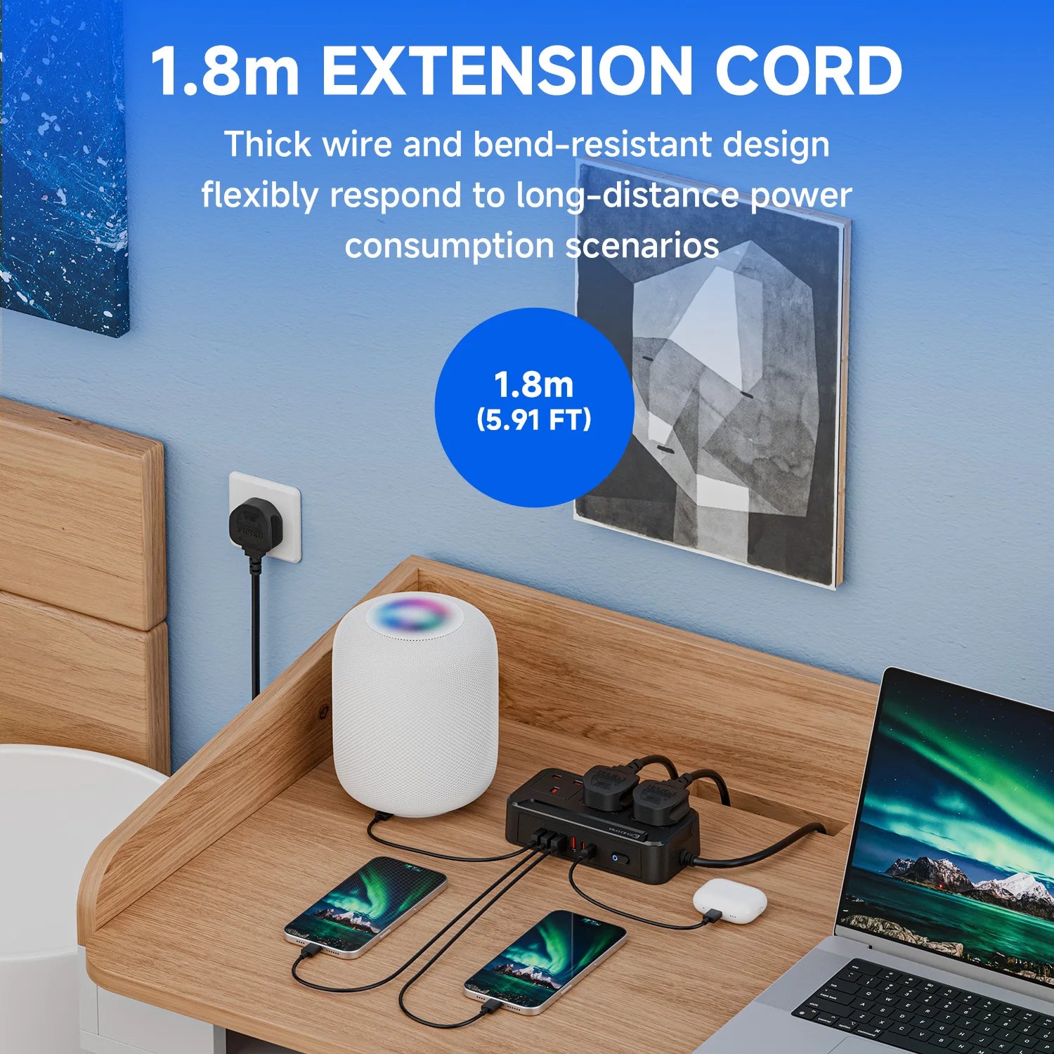 UK Power Strip with USB-C Fast Charging