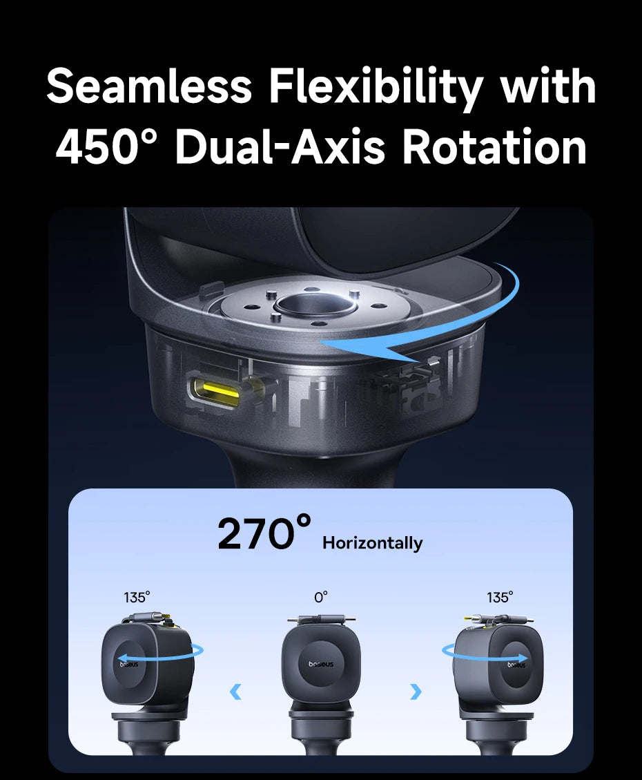 Baseus 240W Car Charger – 4-Port Fast Charging Adapter with Retractable USB-C Cable