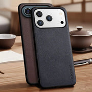 Vegan Faux Lychee Pebbled Leather Case for iPhone 15–17 Series – Soft Protective Cover