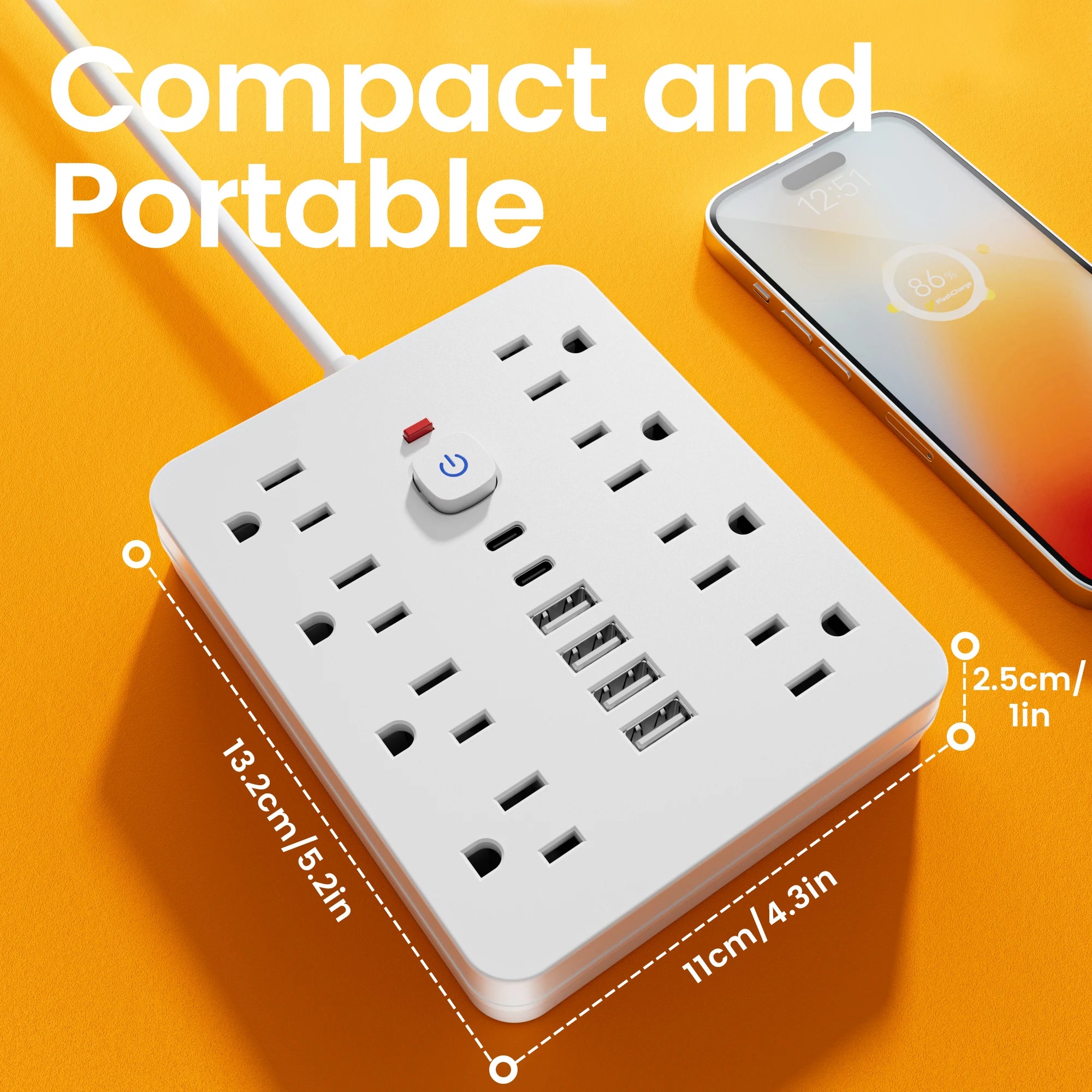 14-in-1 Power Strip – AC Outlets with 4 USB & 2 USB-C Surge Protector