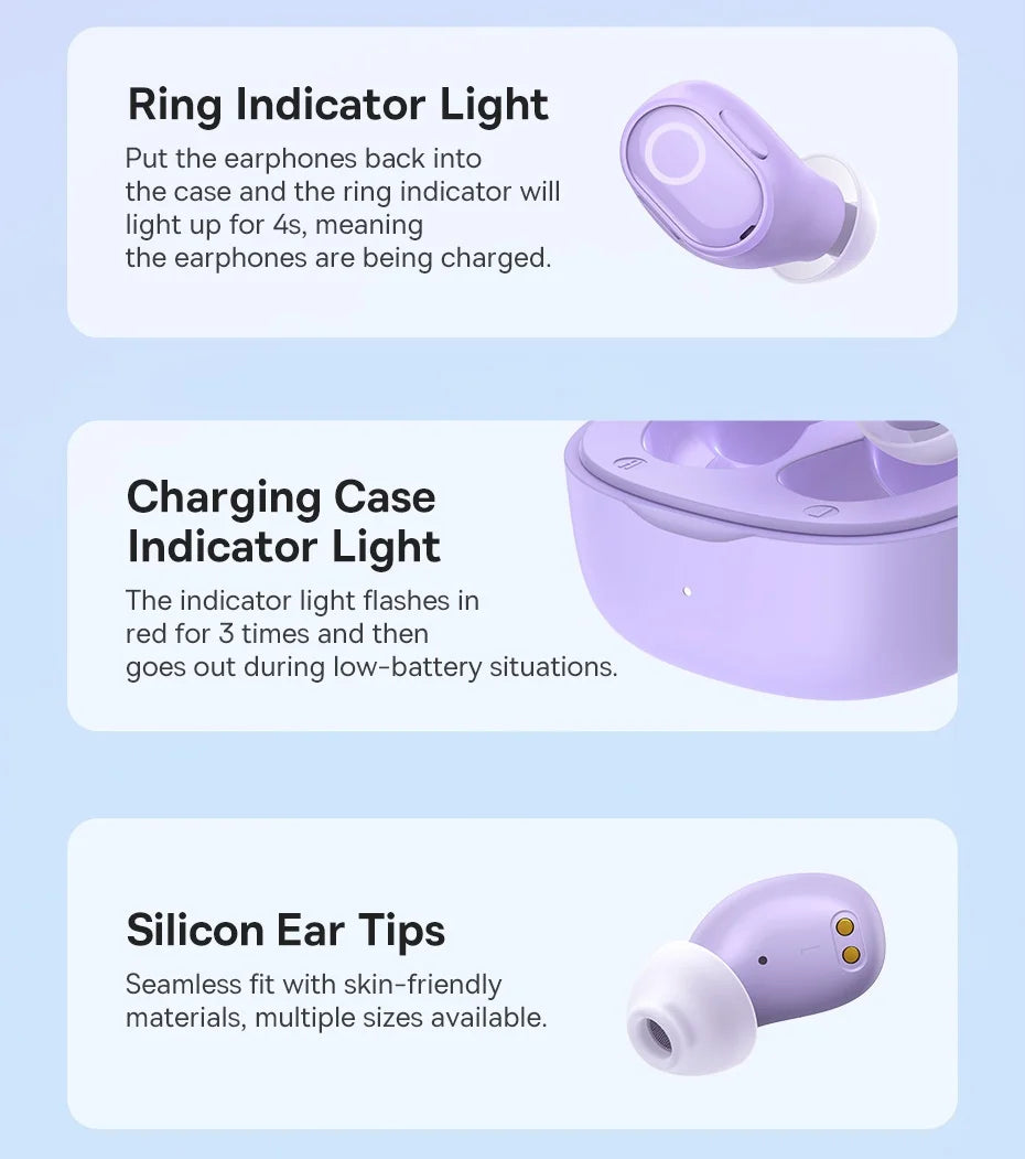 Baseus WM02 Wireless Earphones – TWS, Mini, 25H Battery