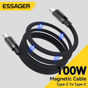 Essager Essager USB C To C 100W Magnetic Fast Charger Cable For iPhone 15 65W Type C To C Data Charging Wire for Laptop Samsung
