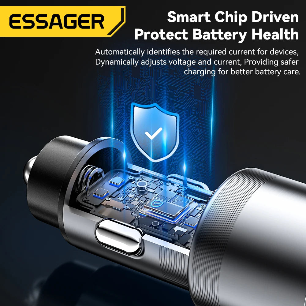 Essager Car Charger 3 Ports 45W USB Type C Fast Charging Phone Quick Charge for IPhone 15 14 Huawei Xiaomi Samsung Laptop Tablet