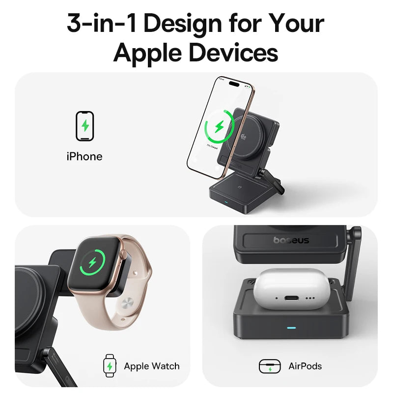 3-in-1 Baseus Wireless Charging Stand – Fast Charge for Devices