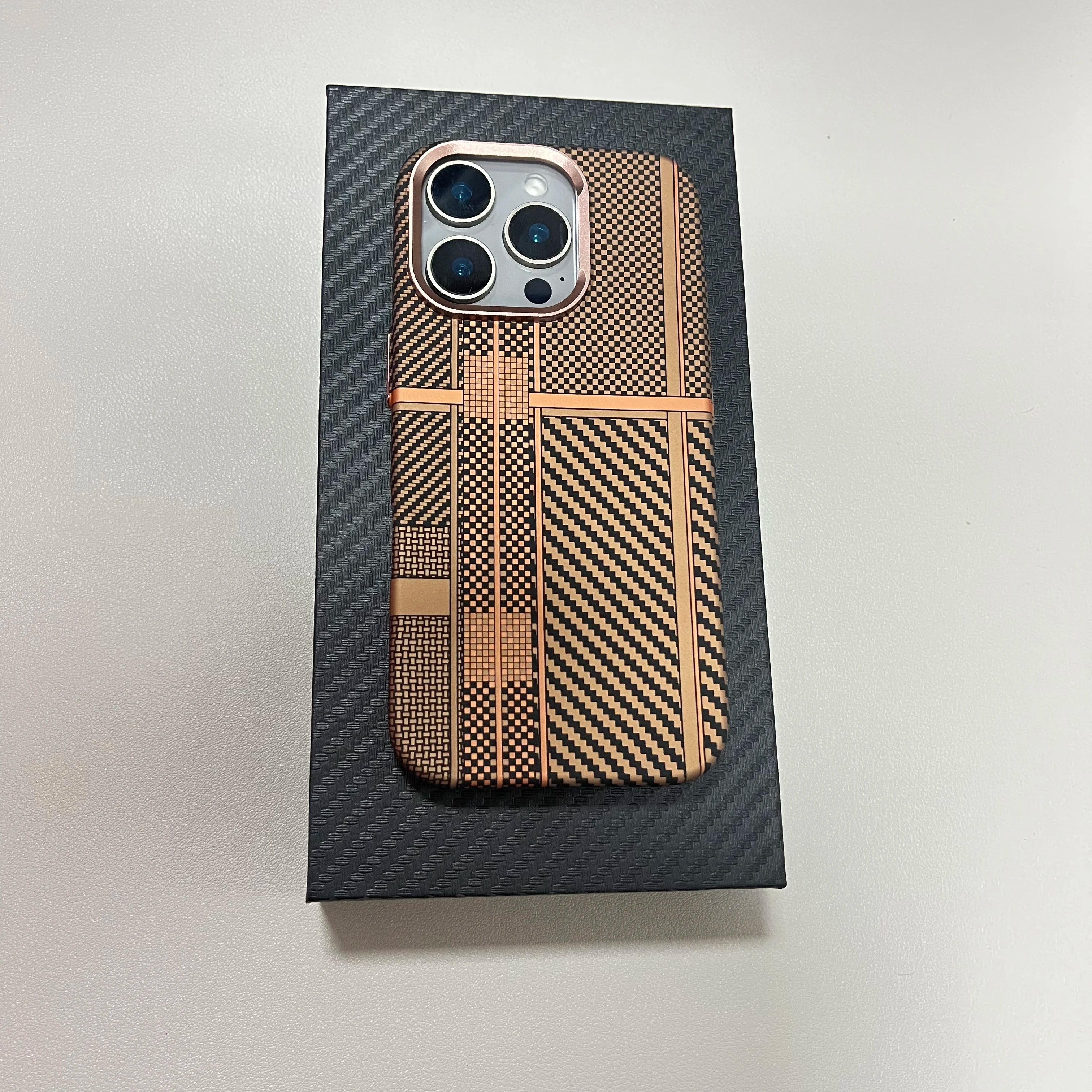 Geometric Carbon Fiber Texture 3D Relief MagSafe Case for iPhone 15–17 Series