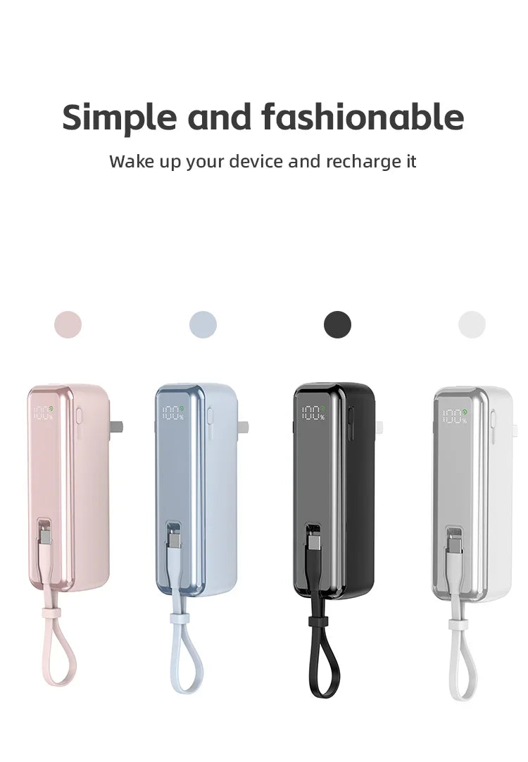 5000mAh Mini Power Bank – 20W Fast Charging with Cable