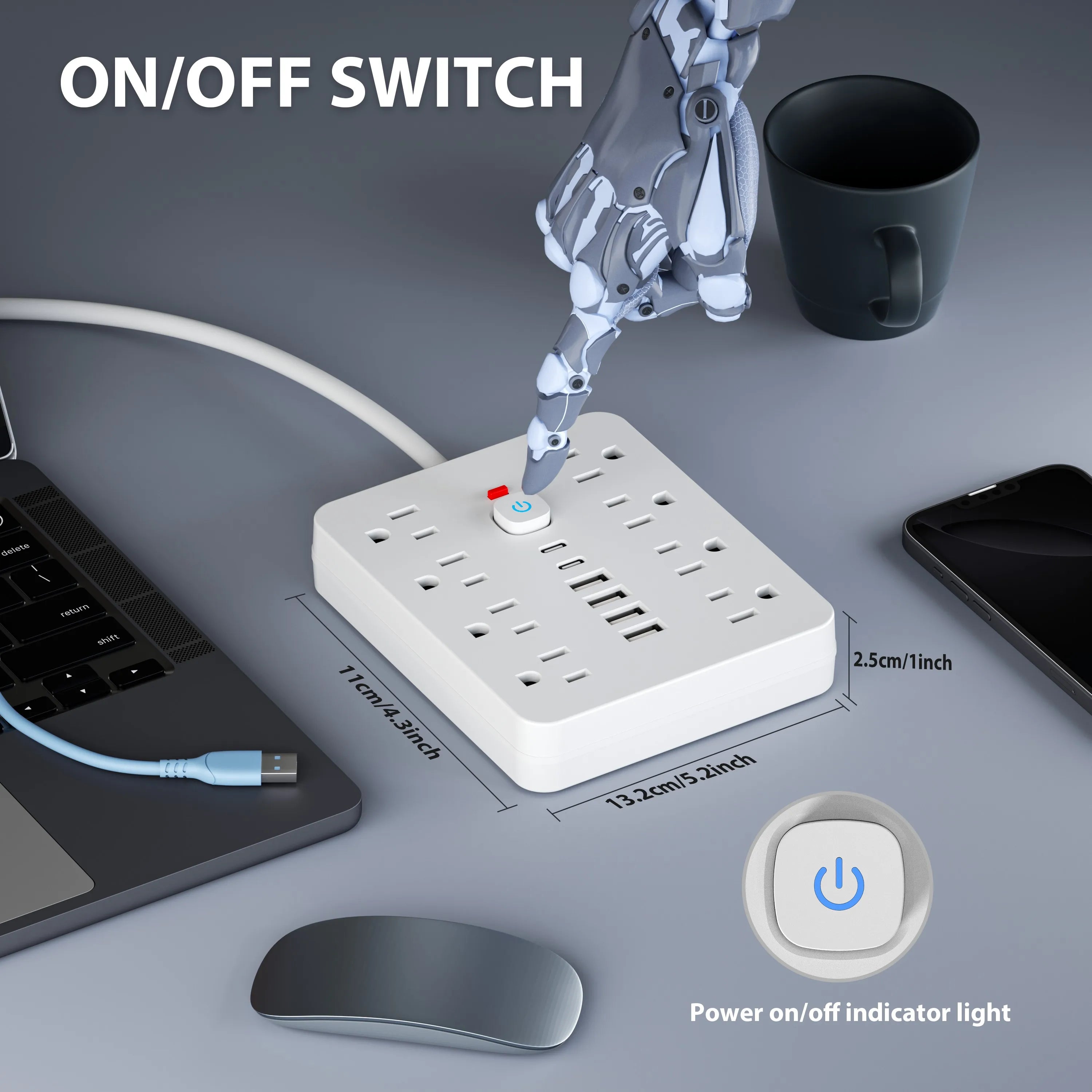 Power Strip with Surge Protection 8 AC & 4 USB-C Charging
