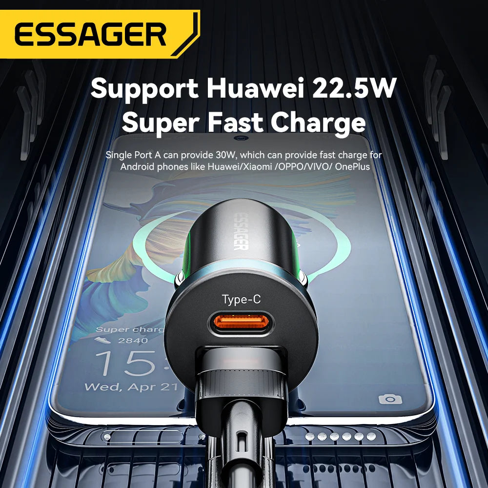 Essager 30W USB Type C Car Charger Fast Charge PD QC 3.0 FCP AFC For iphone 14 13 12 Xiaomi Huawei Samsung Mobile Phones Adapter