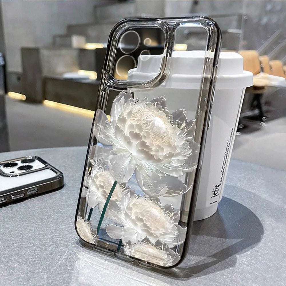 Transparent Flower Silicone Shockproof Case – iPhone 15–17 Series