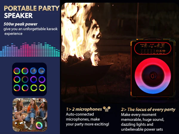 S68 Kara Ok with 2 Microphones, Portable Bluetooth 5.3 Kara Ok Speaker, Suitable for Outdoor Activities, Parties and Parties