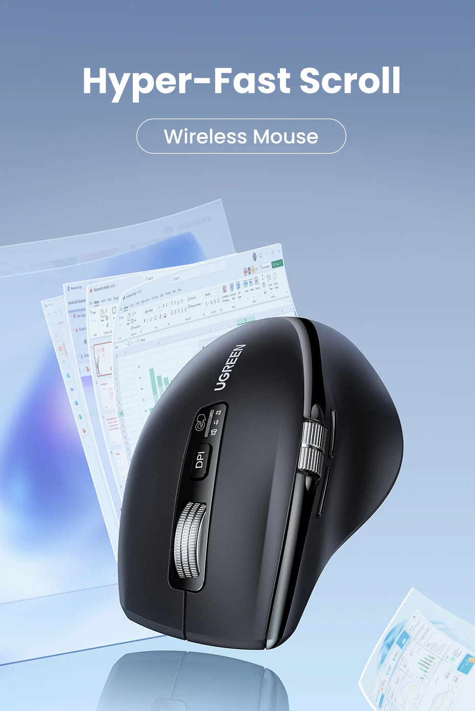 UGREEN Wireless Hyper-Fast Scroll Mouse – Bluetooth 5.4 & 2.4G, Ergonomic, 5000 DPI