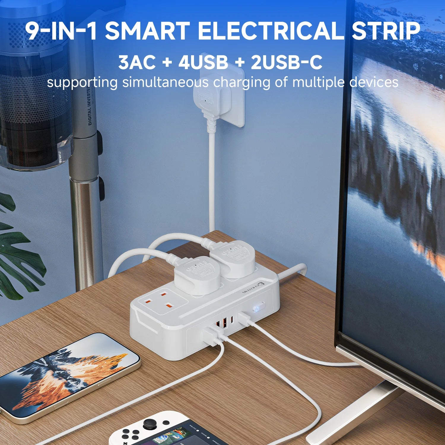 UK Power Strip with USB-C Fast Charging