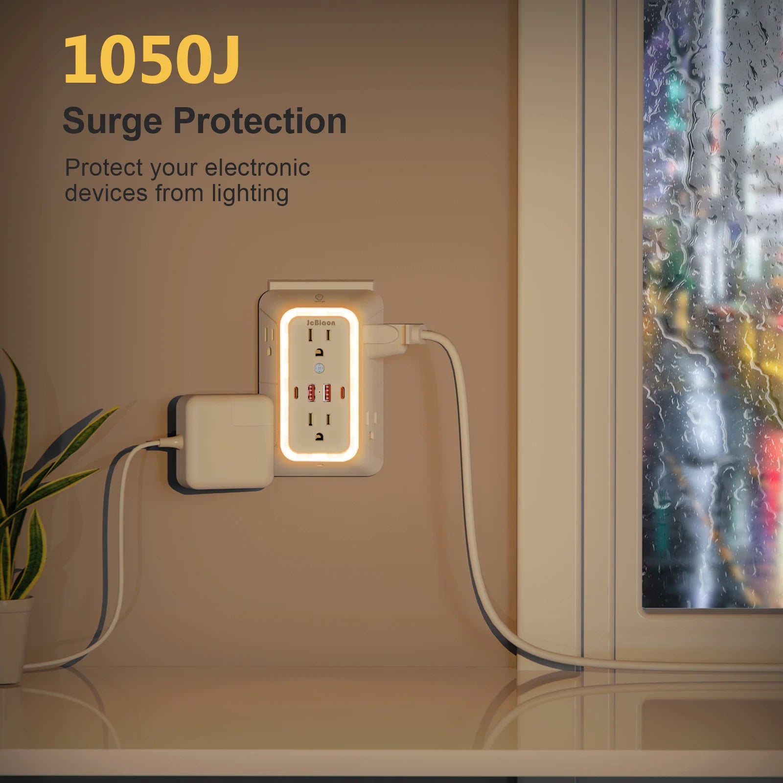 With Night Light US Plug AC Outlets Multitap Socket Electrical Power Strip with USB Type-C Ports Charging Network Filter Adapter