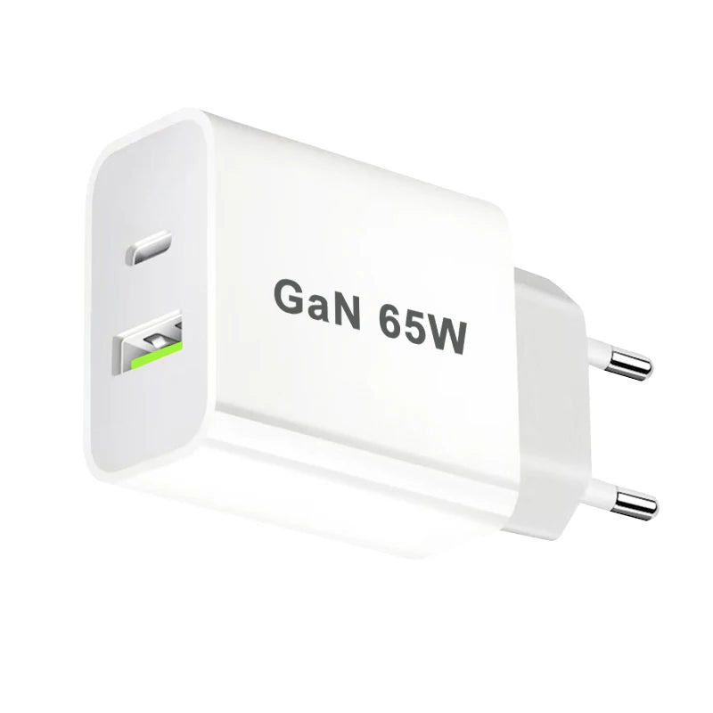2-Port 65W GaN USB-C Charger – PD Fast Wall Adapter for Phones