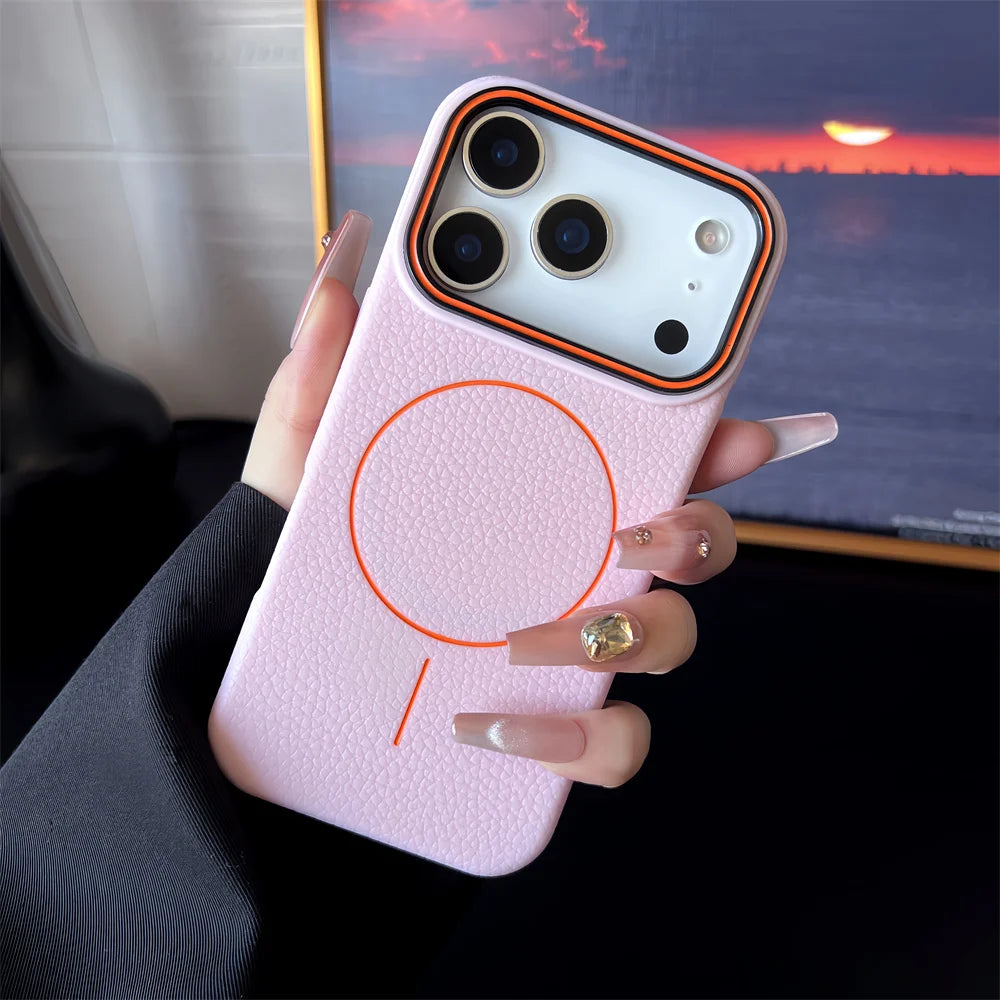 Frosted Hit Color Lichee Pattern Magnetic TPU Case – iPhone 17 Series & More
