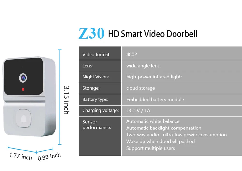 Tuya Wireless HD Doorbell Camera – Motion Detection & Intercom