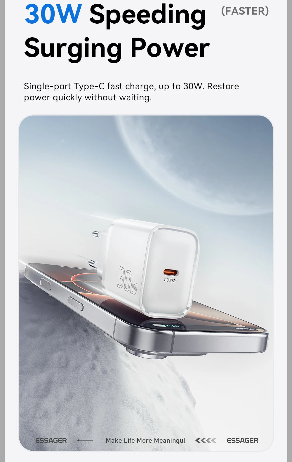 Essager 30W Type-C Charger PD 3.0 USB C Charger For iPhone 16 15 14 Pro Samsung Huawei  Xiaomi Tablet iPad Air Pro Phone Charger