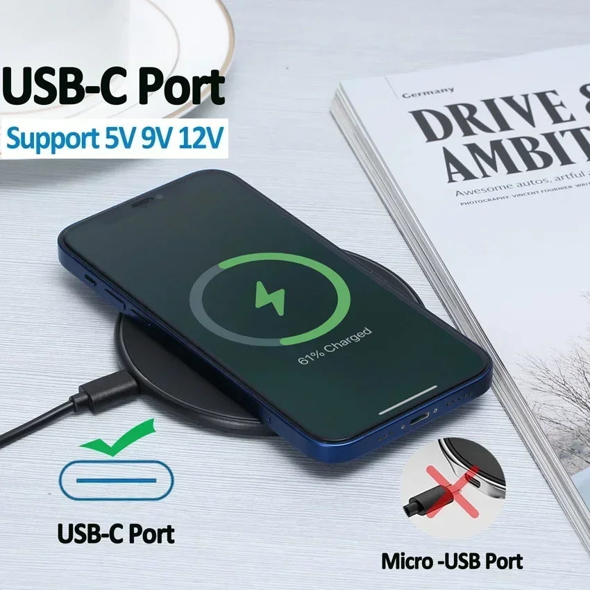 Wireless Charging Pad Fast Wireless Charger Compatible for iPhone 17 Pro 16 15 14 13 12 SE XS Max XR AirPods for Samsung Galaxy
