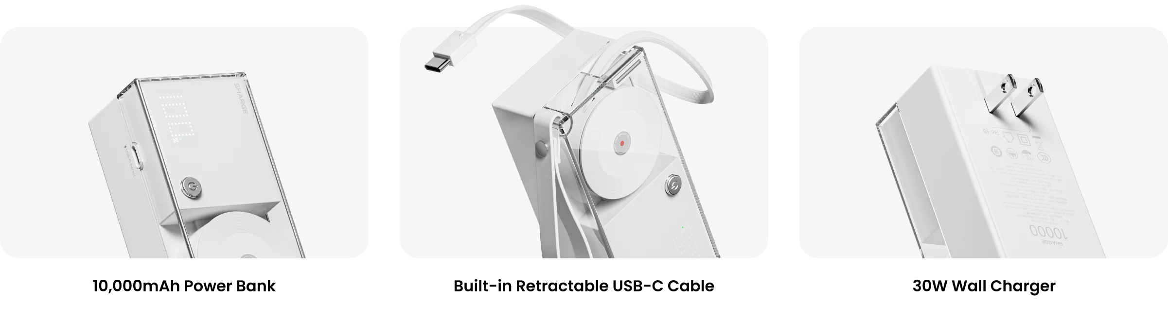 30W Portable 3-in-1 Power Bank – USB-C Charger with AC Plug for Phones