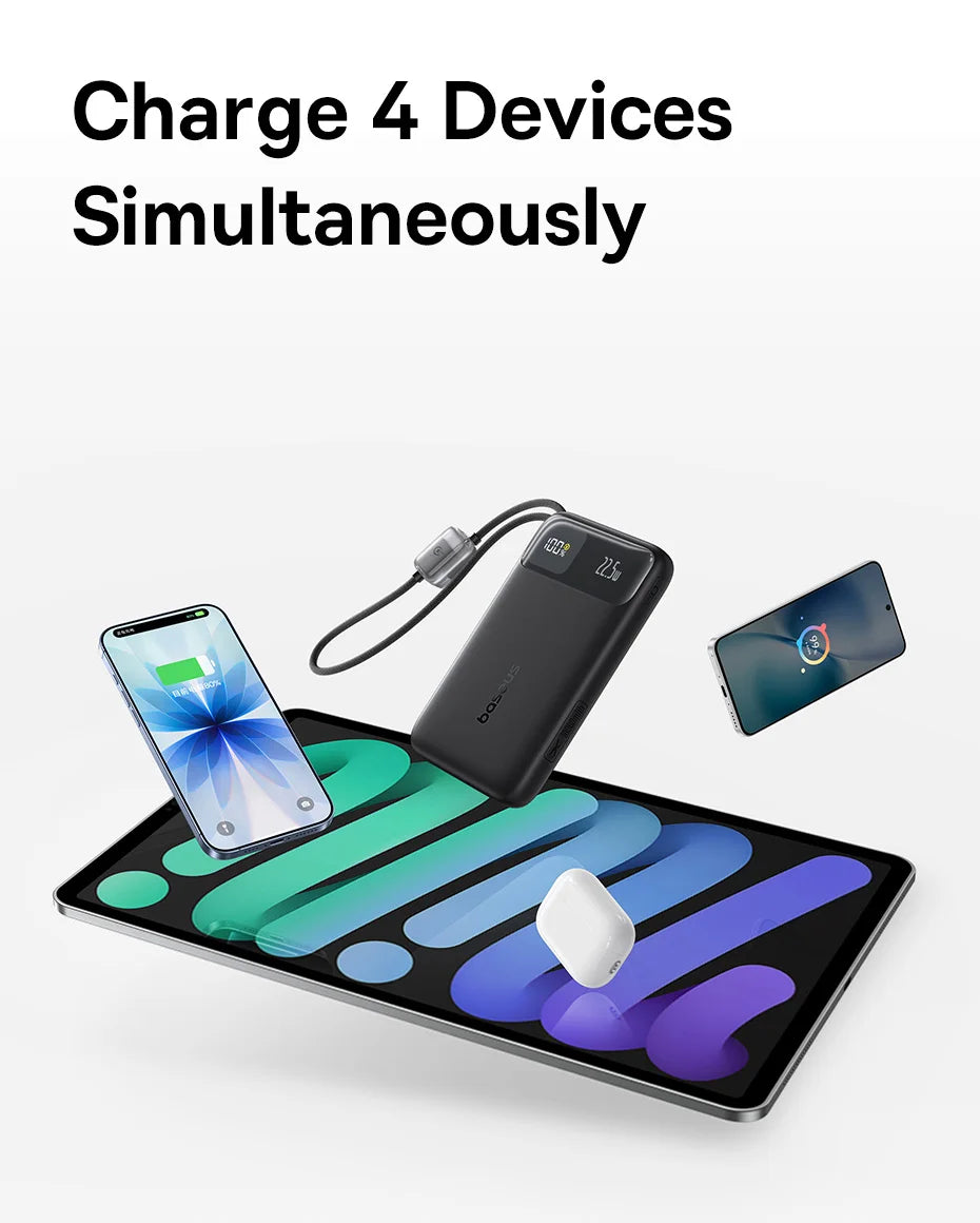 Baseus 10,000mAh Power Bank – 22.5W Fast Charge, Dual USB-C