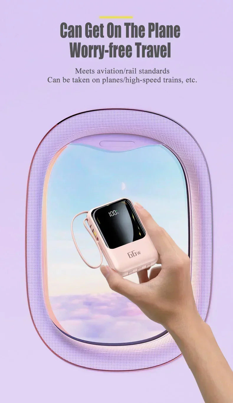 66W 30000mAh Portable Power Bank with Built-in Cables